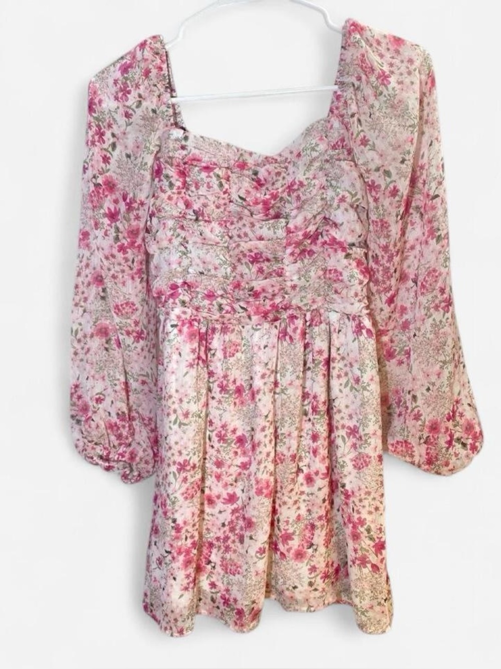 Crystal Doll Pink Floral Long-Sleeve Mini Dress